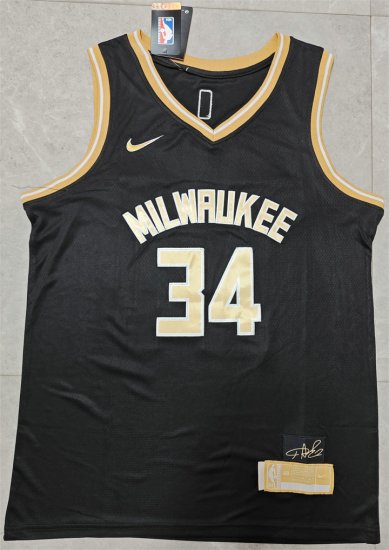 Maillot de Basket #34 Antetokounmpo Bucks 24-25 Noir gold